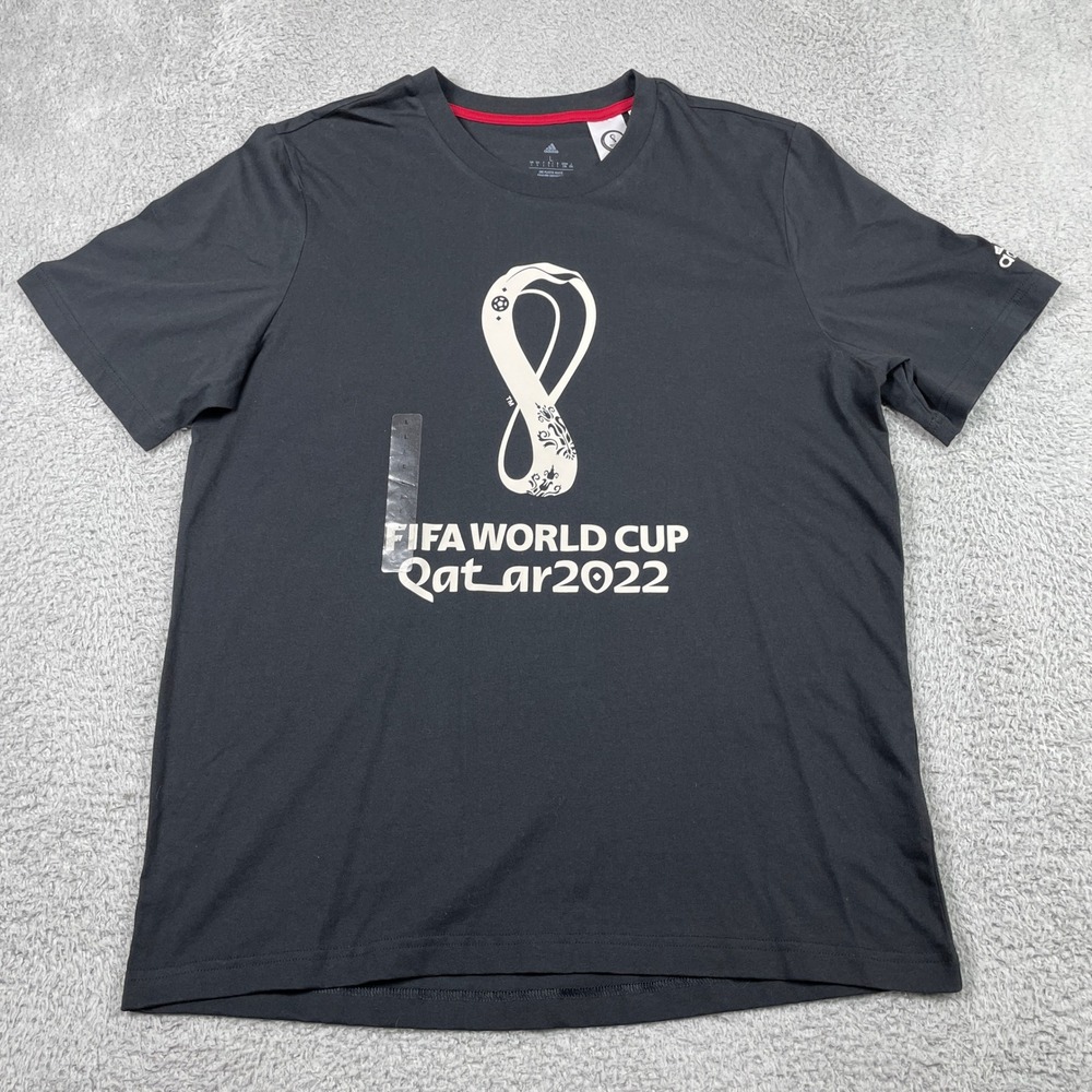 FIFA World Cup Qatar 2022 Adidas T-Shirt Mens Large Black Soccer Graphic